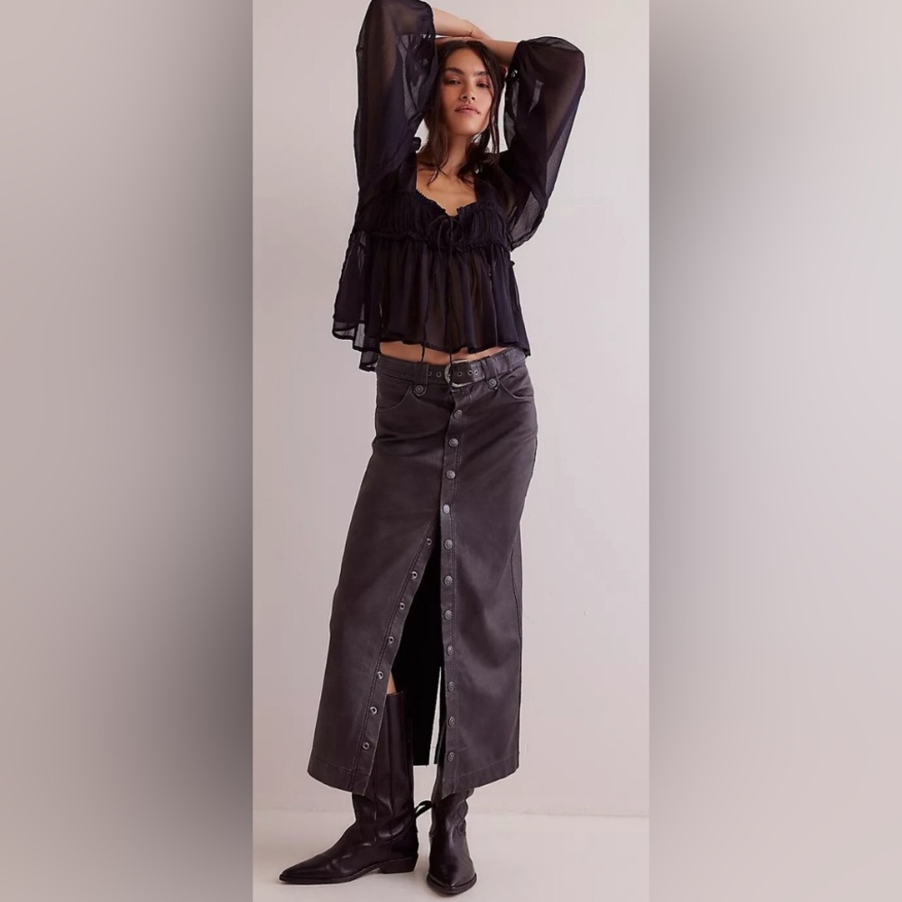 Free People We The Free Astoria Vegan Maxi Skirt. NWT. Charcoal - Picture 2 of 5